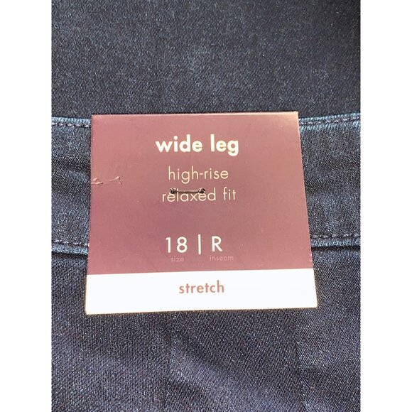 Ava & Viv Womens Wide Leg High-Rise Relaxed Fit Dark Blue Denim Pants - Picture 11 of 16